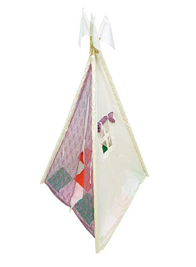 Next Day Art Teepee Play Tent for Kids, Portable Teepee Flag House for Boys & Girls, Play House for Indoor & Outdoor with Baby Pillow and Cushions-Off White - Image 3